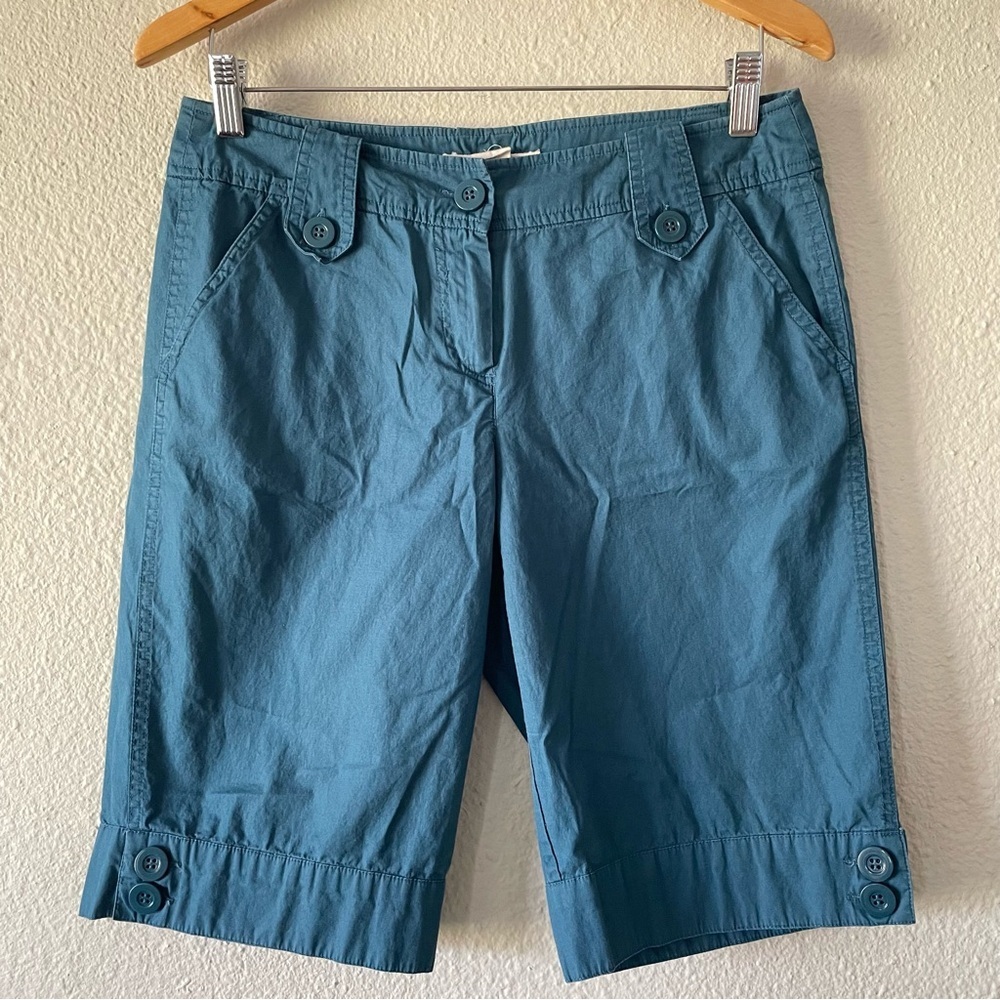 Y2K Sandro Lightweight Bermuda Shorts Womens 6 Teal Blue Cotton Summer Hiking